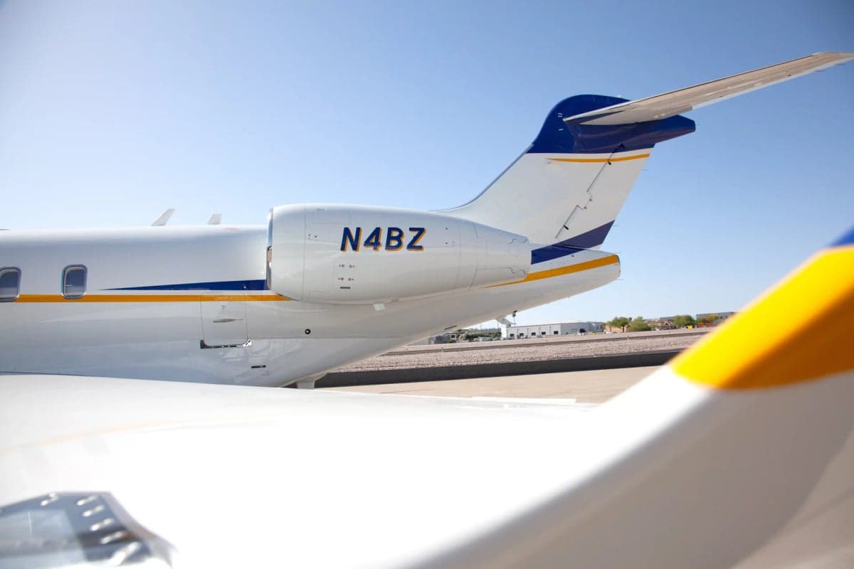 Close up of the tail section of the N4BZ aircraft showing the registration number.
