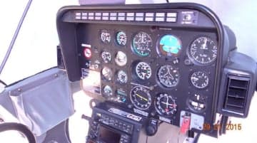 The instrument panel of the helicopter cockpit.