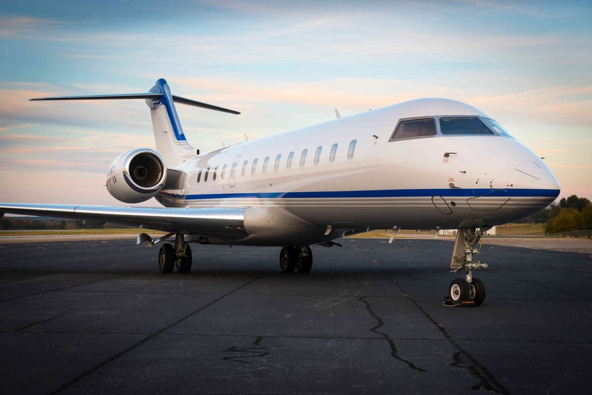 A Bombardier Challenger aircraft parked on the tarmac.