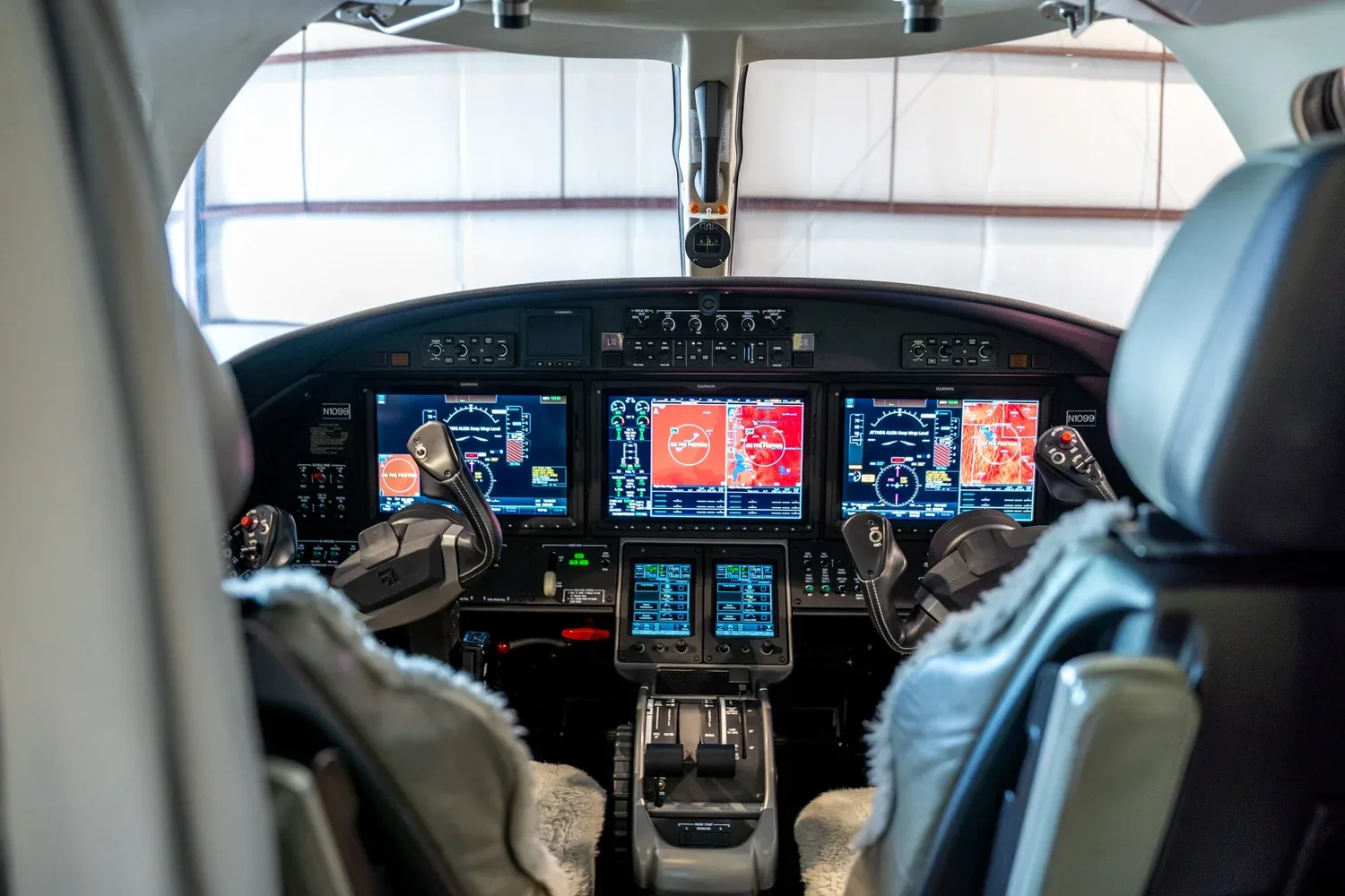 View of the Cessna Citation CJ3+ cockpit with modern avionics.