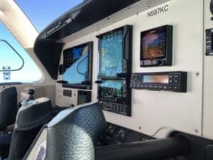 Avionics panel of the Beechcraft Bonanza.