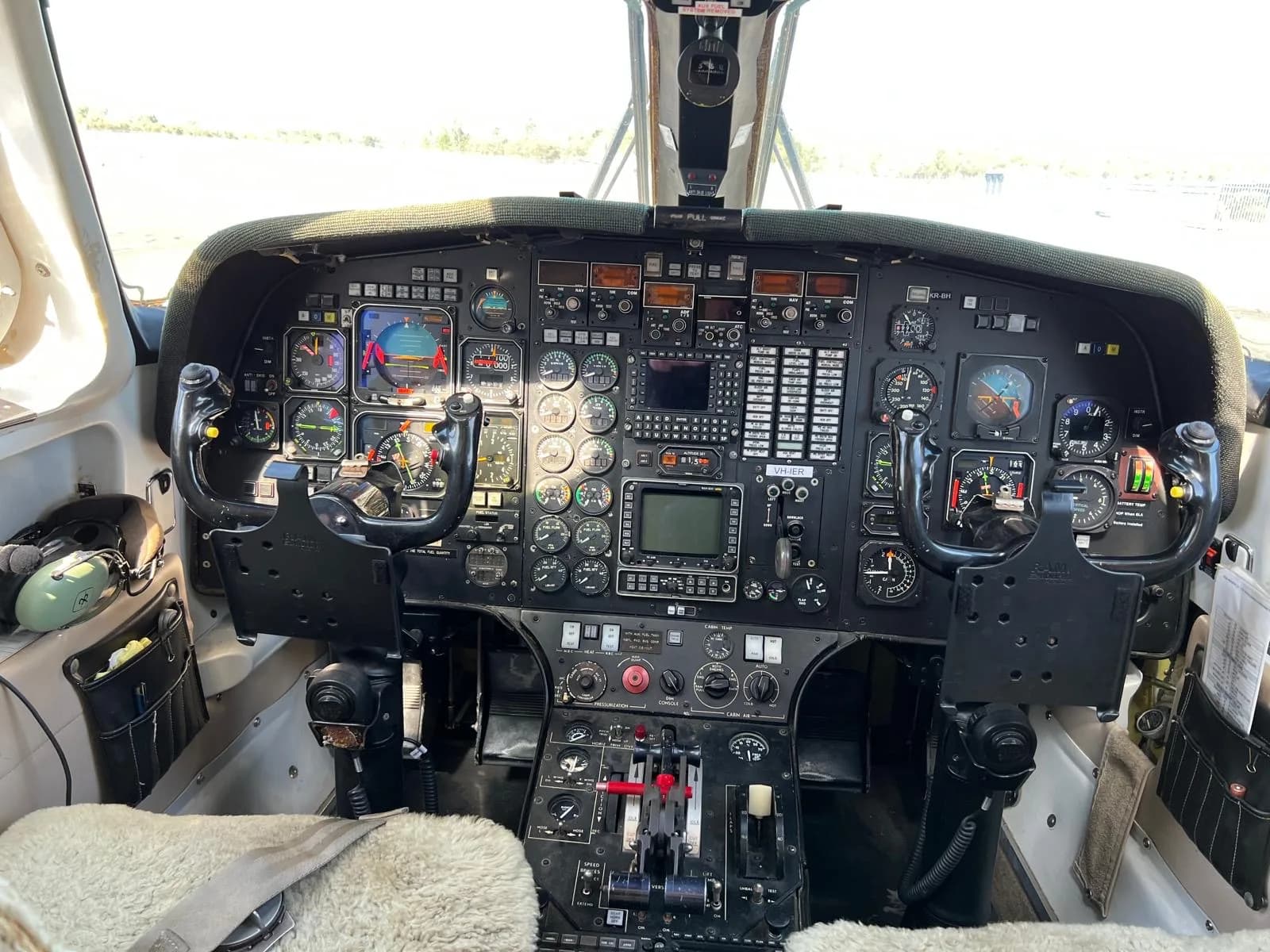 View of the aircraft's instrument panel and controls.