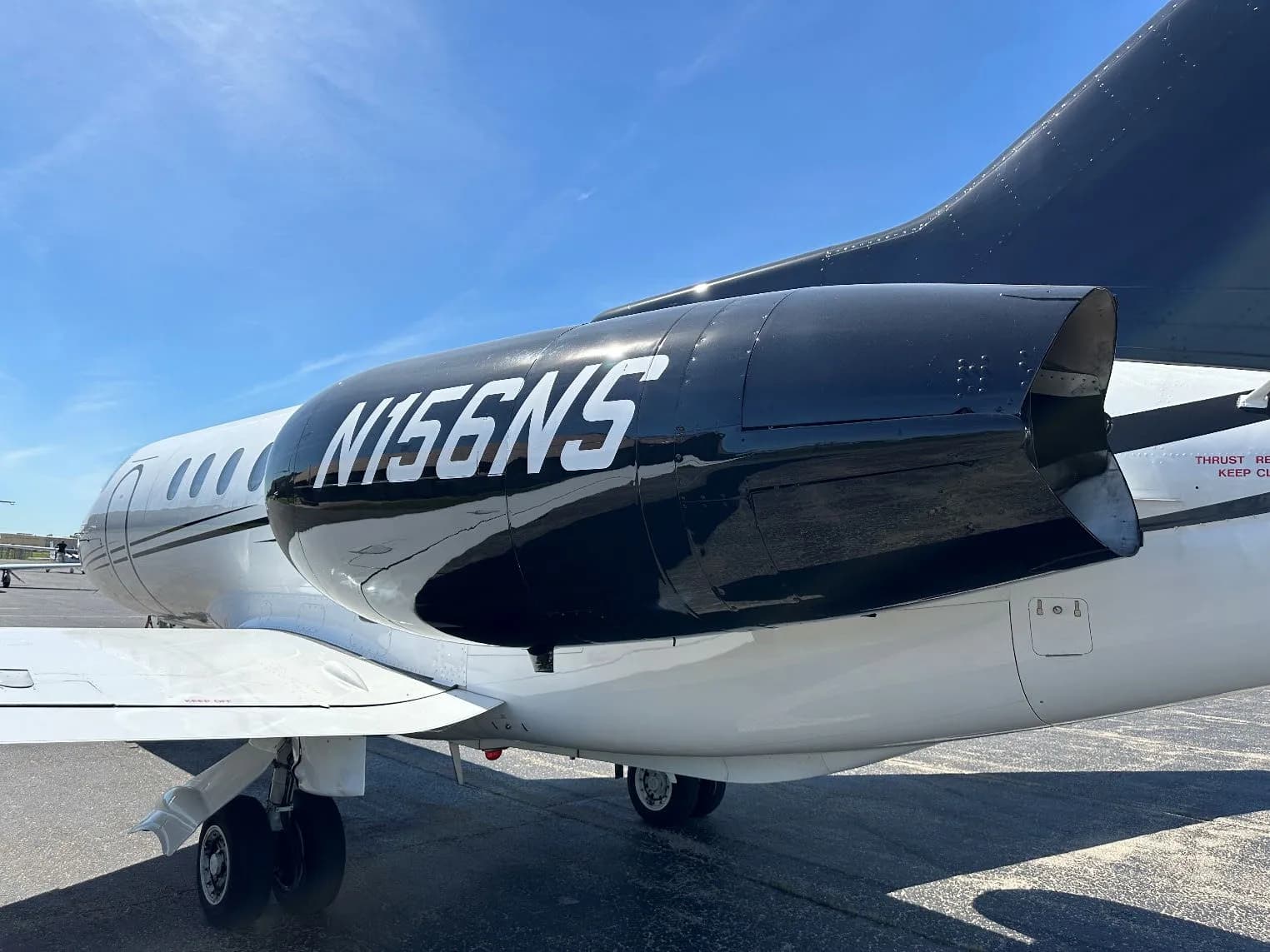 Close up of the engine of a Hawker 400XP, registration N156NS.