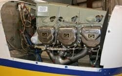 Close up of the engine of an aircraft.