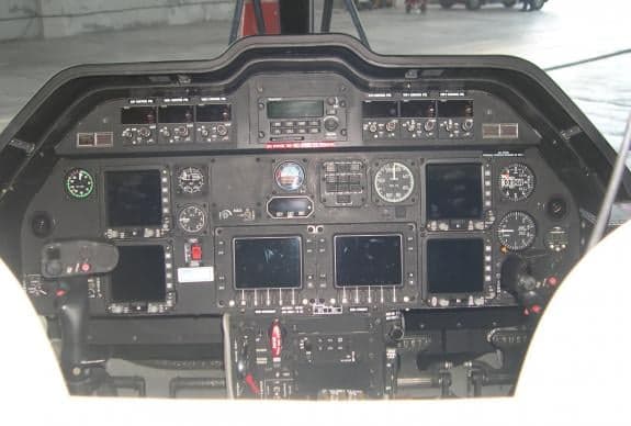 A view of the instrument panel in the cockpit of the aircraft.