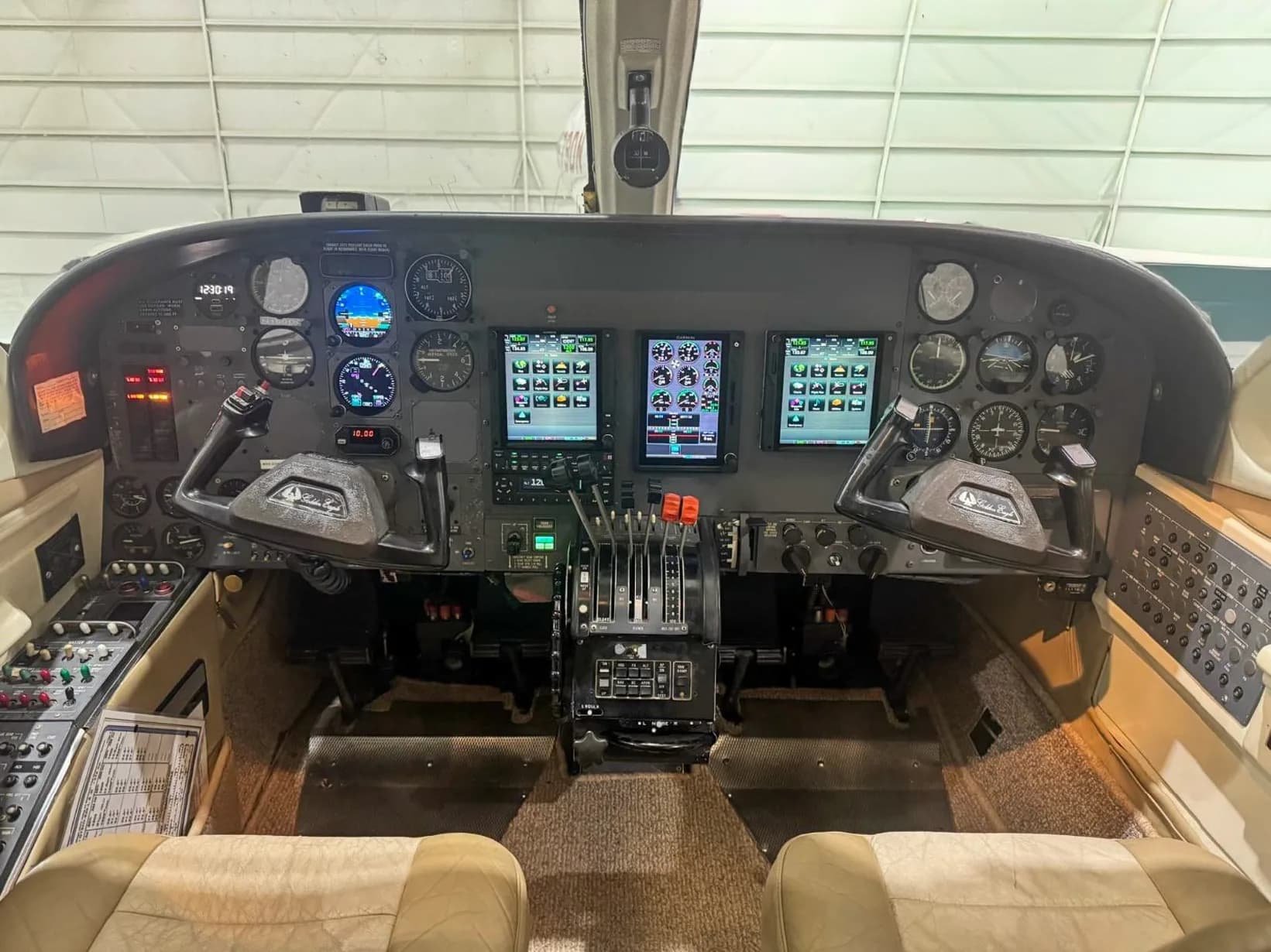 The cockpit of a Cessna 421 Golden Eagle with upgraded avionics.