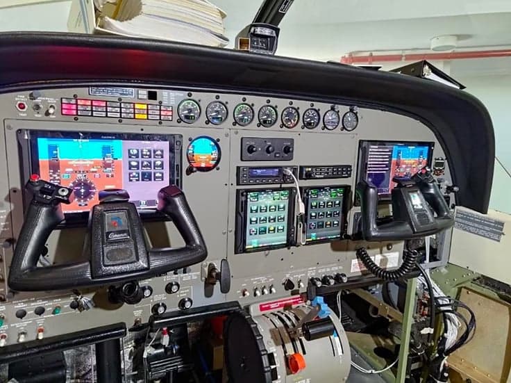 The instrument panel of the Cessna Caravan with modern avionics.