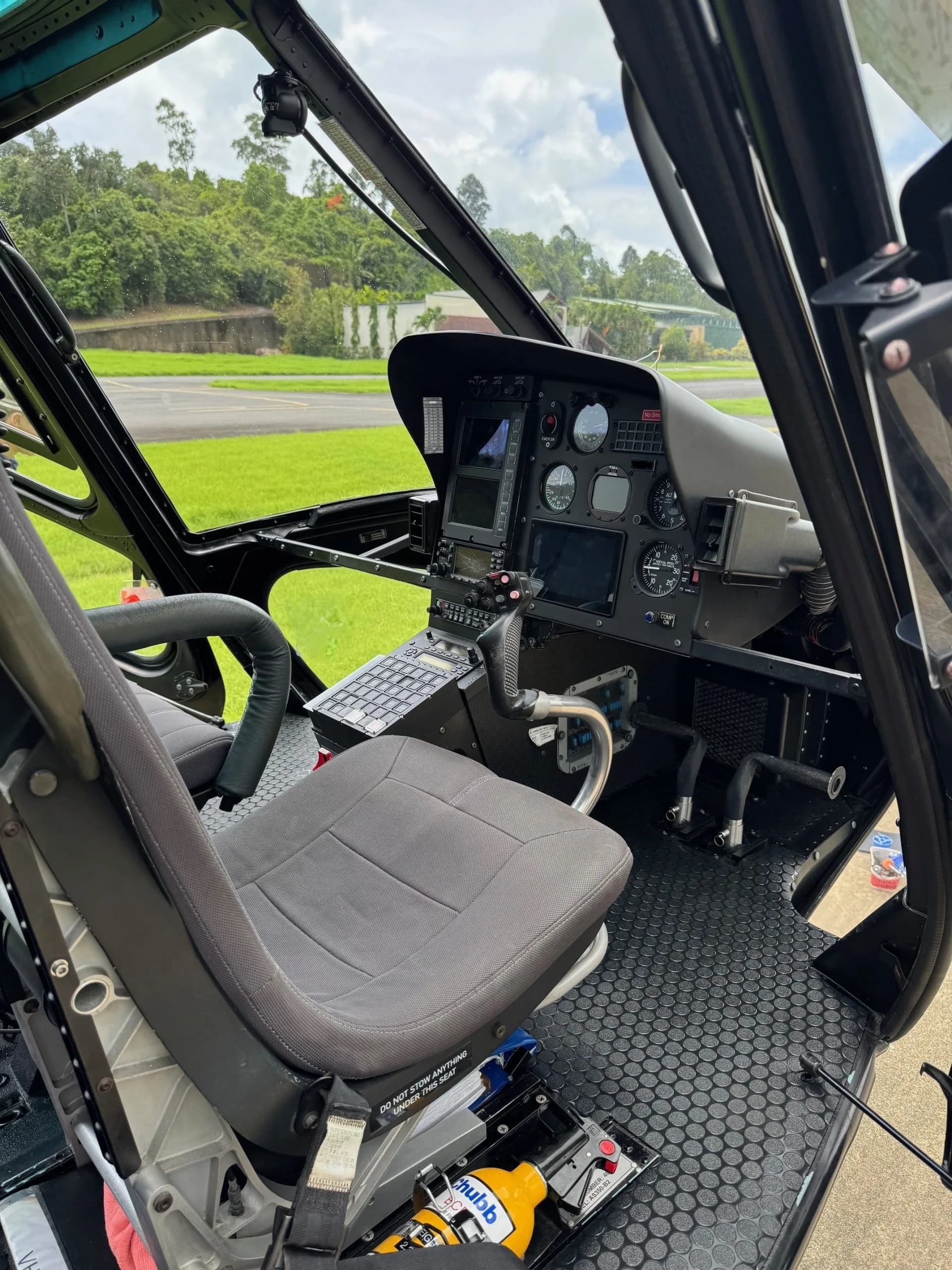 Robinson R66 cockpit instrument panel and seats.
