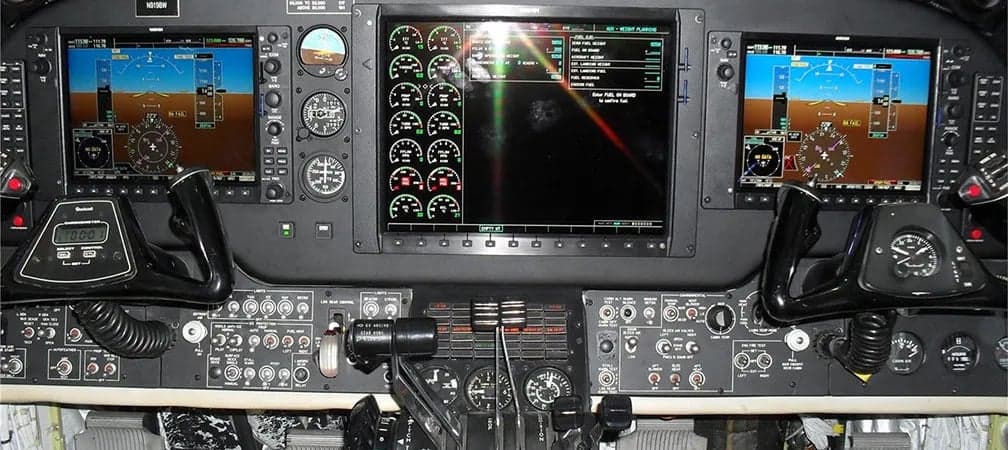 The instrument panel of a King Air 350 with modern avionics.