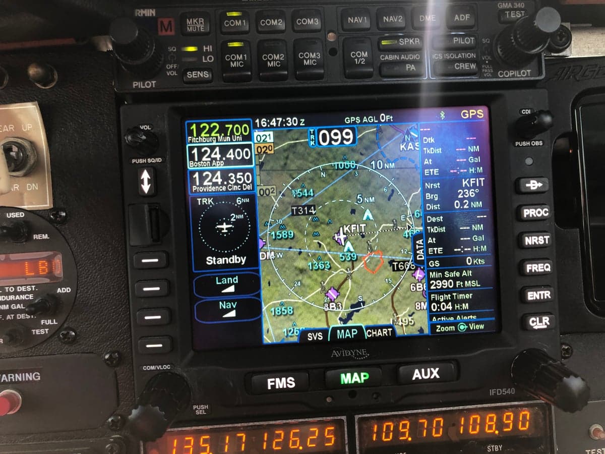 Close-up of the aircraft's Avidyne GPS display.