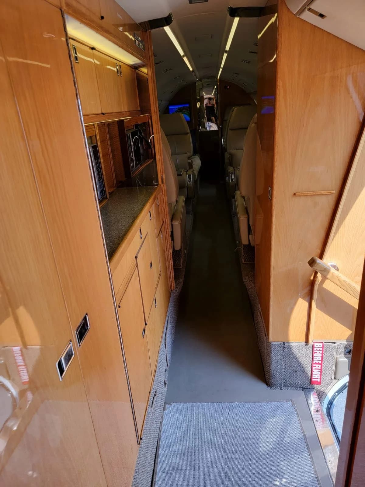 View of the aircraft interior showing the galley area.