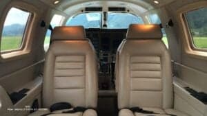 View of the aircraft's cabin seats and interior.