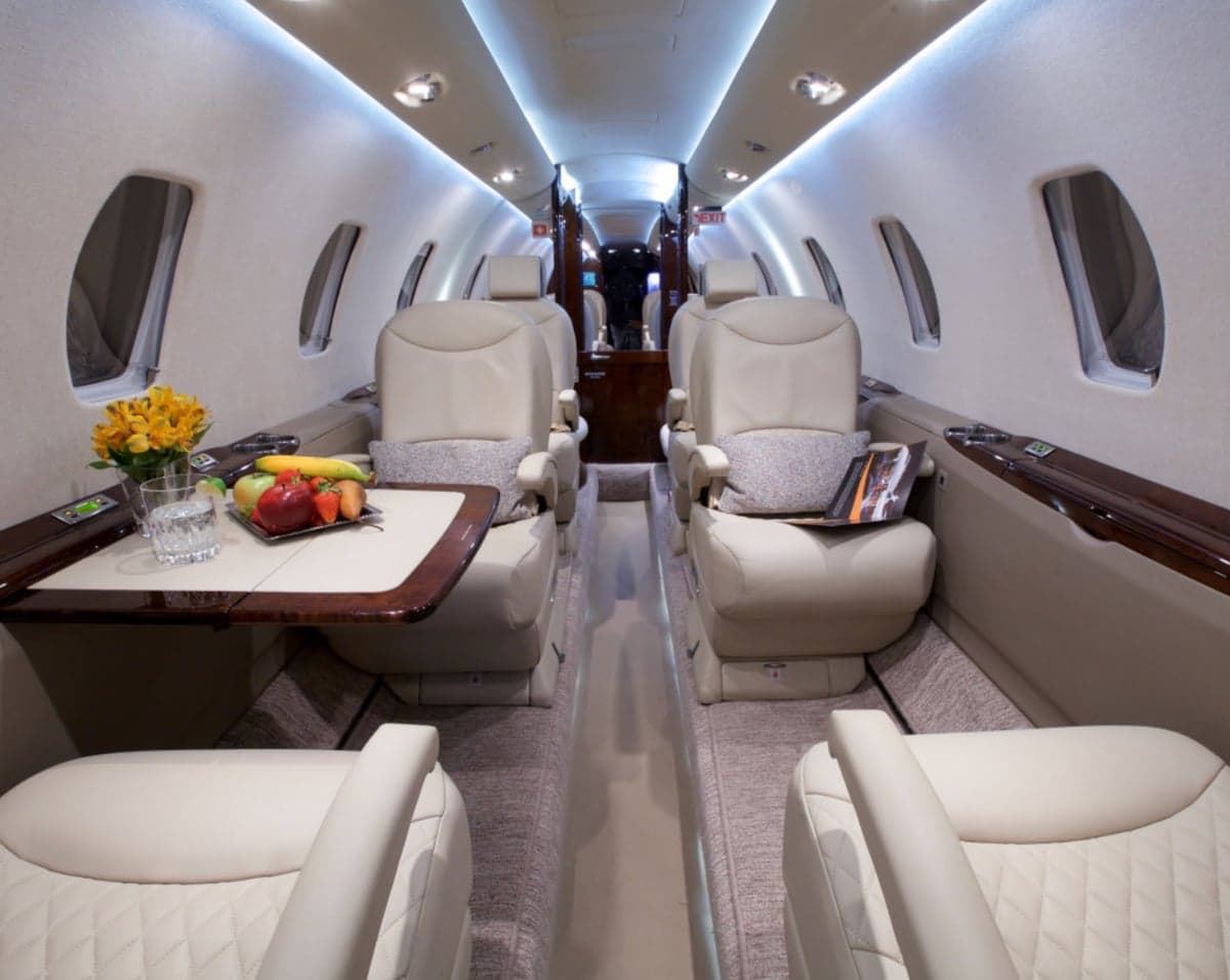 A view of the interior cabin of an aircraft.