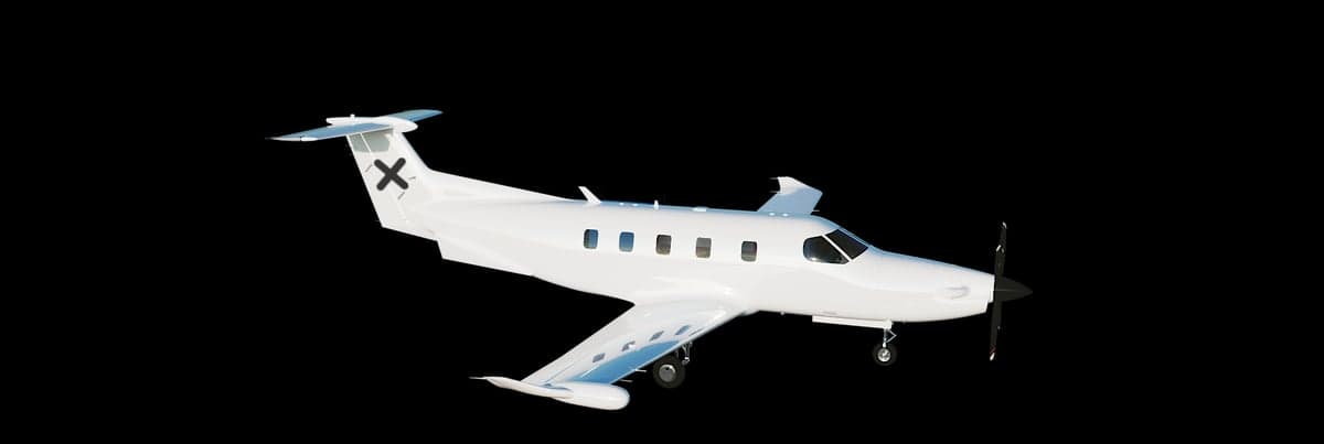 Generic rendering of a white Pilatus PC-12 on a black background.