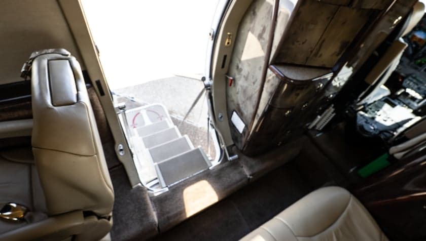 View from the cabin looking towards the open airstair door of the Cessna Citation CJ3.