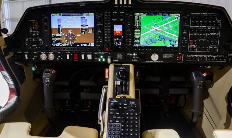 Detailed view of the Diamond DA62 cockpit instrument panel.