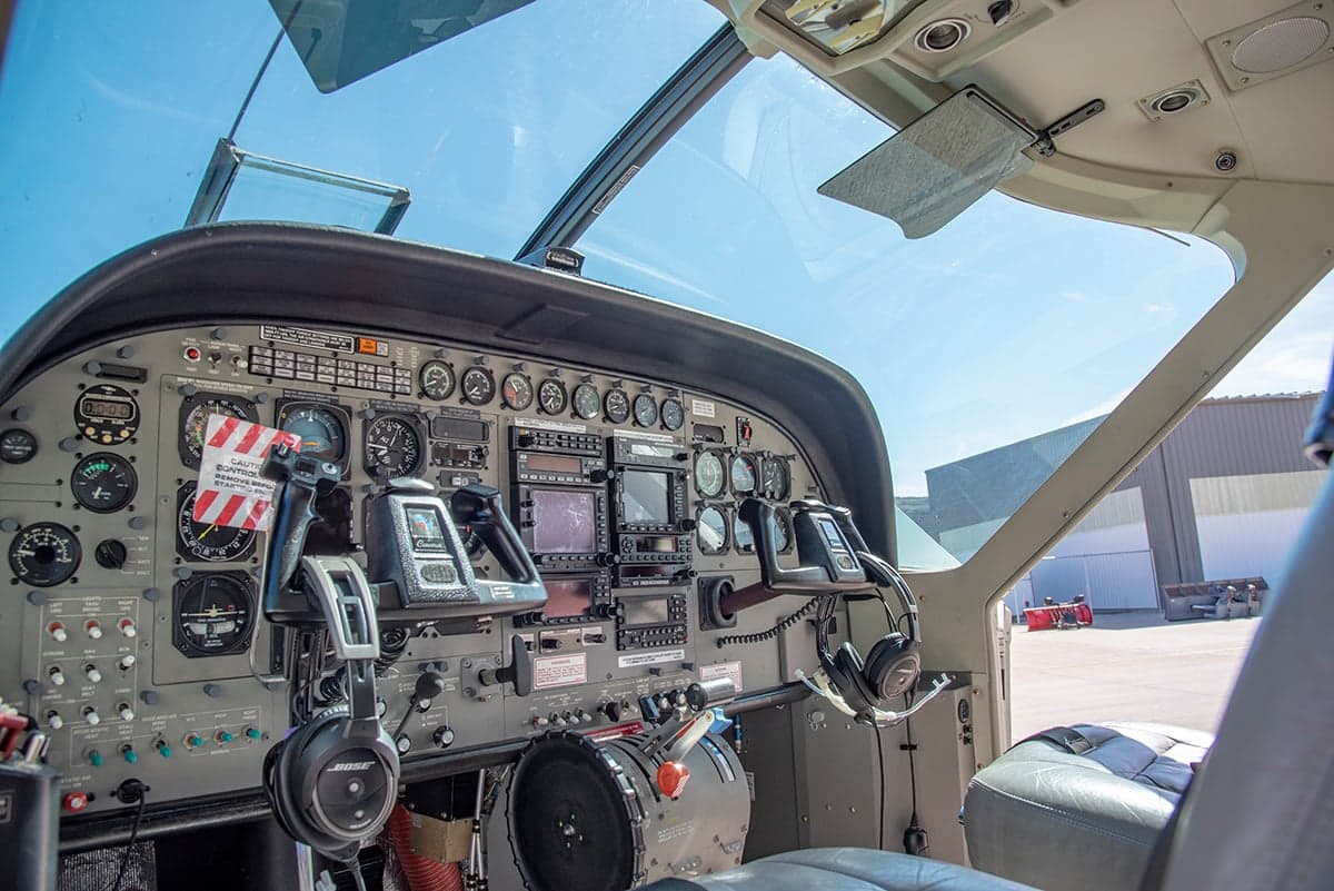 Close up of the aircraft cockpit instrument panel.
