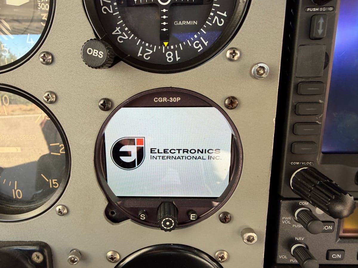 Close-up of the Electronics International CGR-30P instrument in the N8268M aircraft's cockpit.