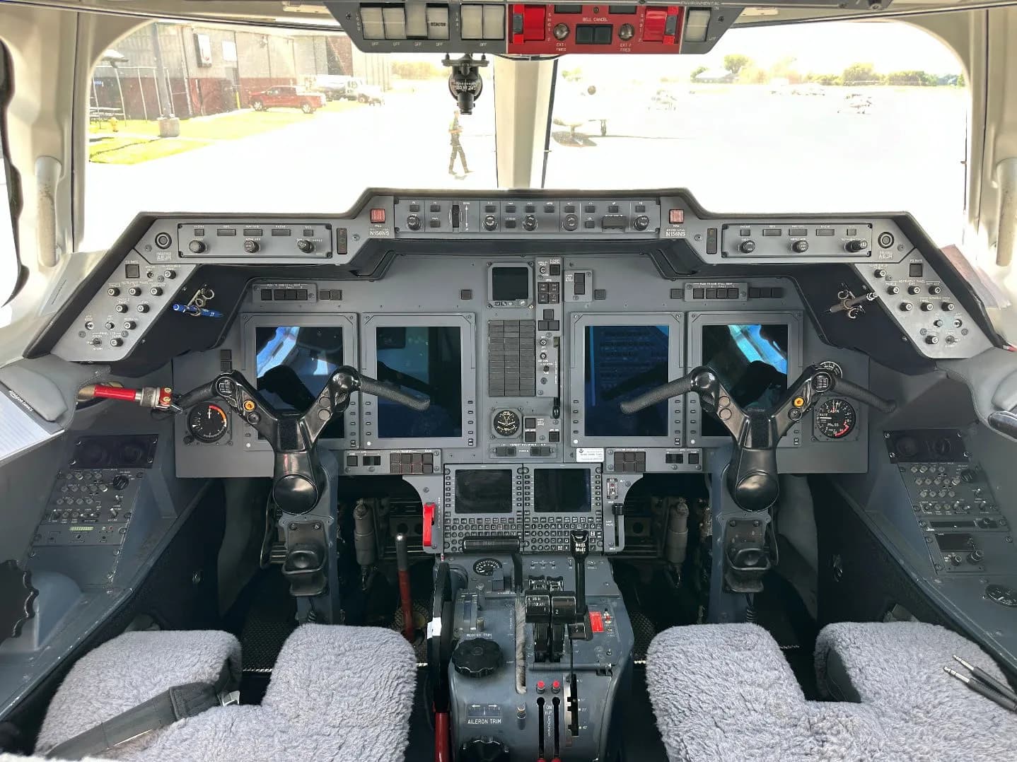 View of the Hawker 400XP cockpit instrument panel.