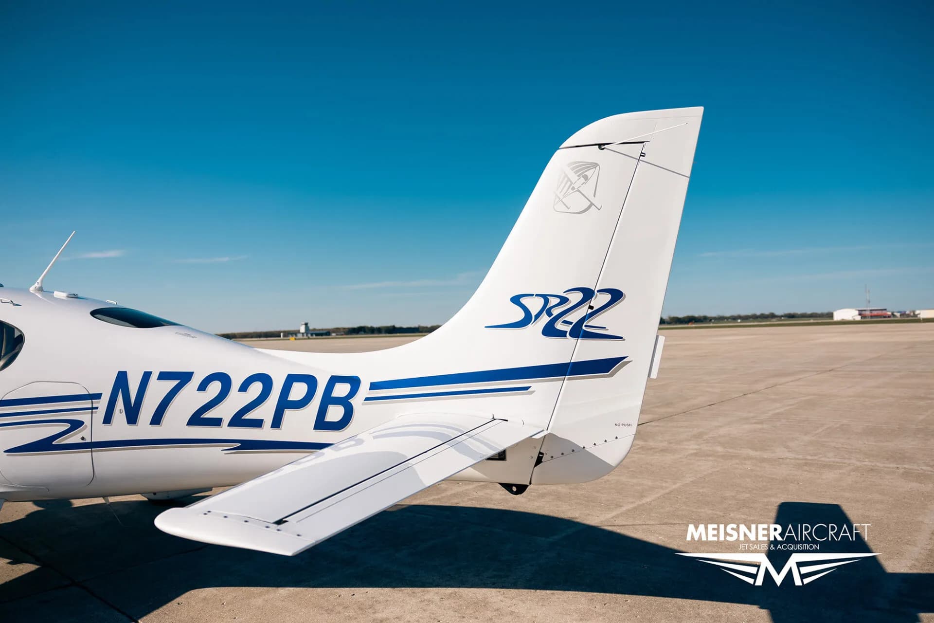 Tail of Cirrus SR22 aircraft, registration N722PB.