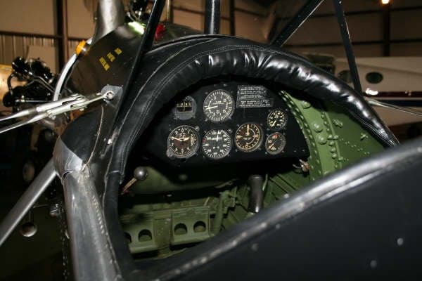 View of the cockpit instrument panel and windscreen.