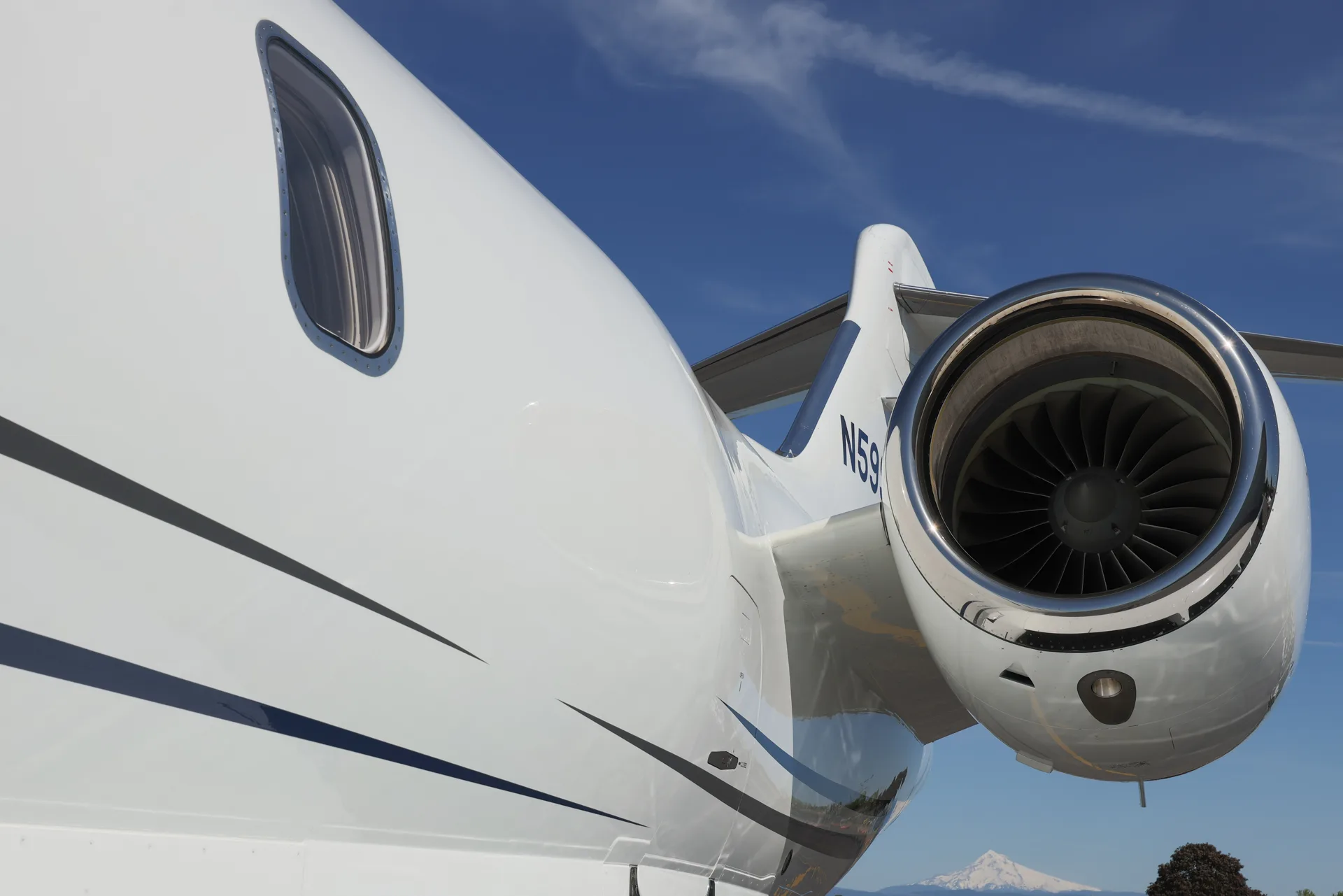 Close up of the engine of a Challenger aircraft.