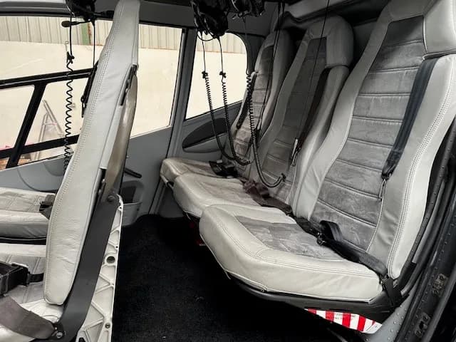 View of the rear passenger seats inside the helicopter.