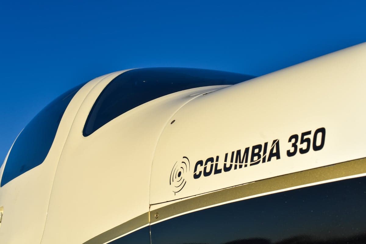 Front quarter view of the Columbia 350 aircraft N644ST on the ground.