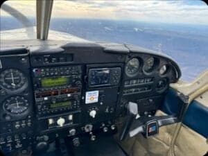 View of the aircraft's instrument panel during flight.