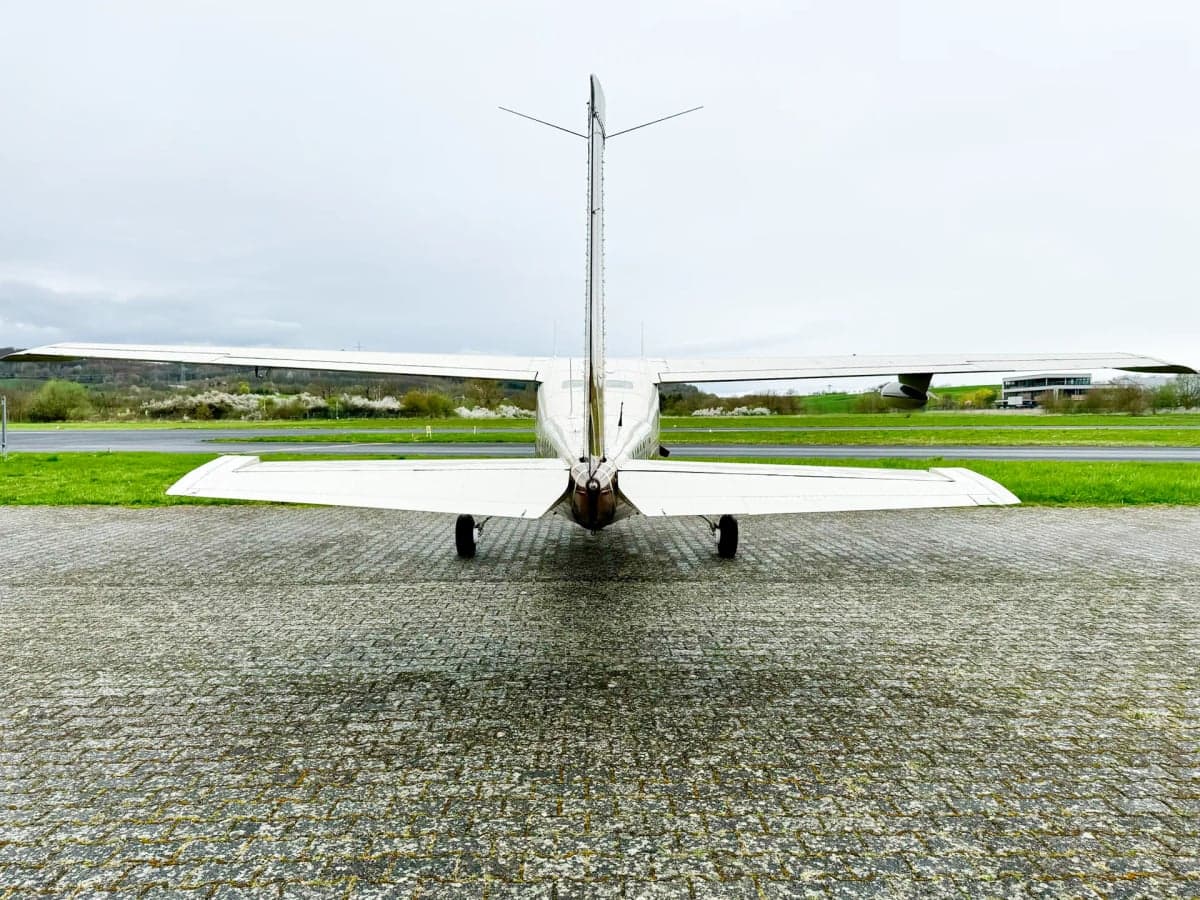 Rear view of the Cessna Centurion tail section.