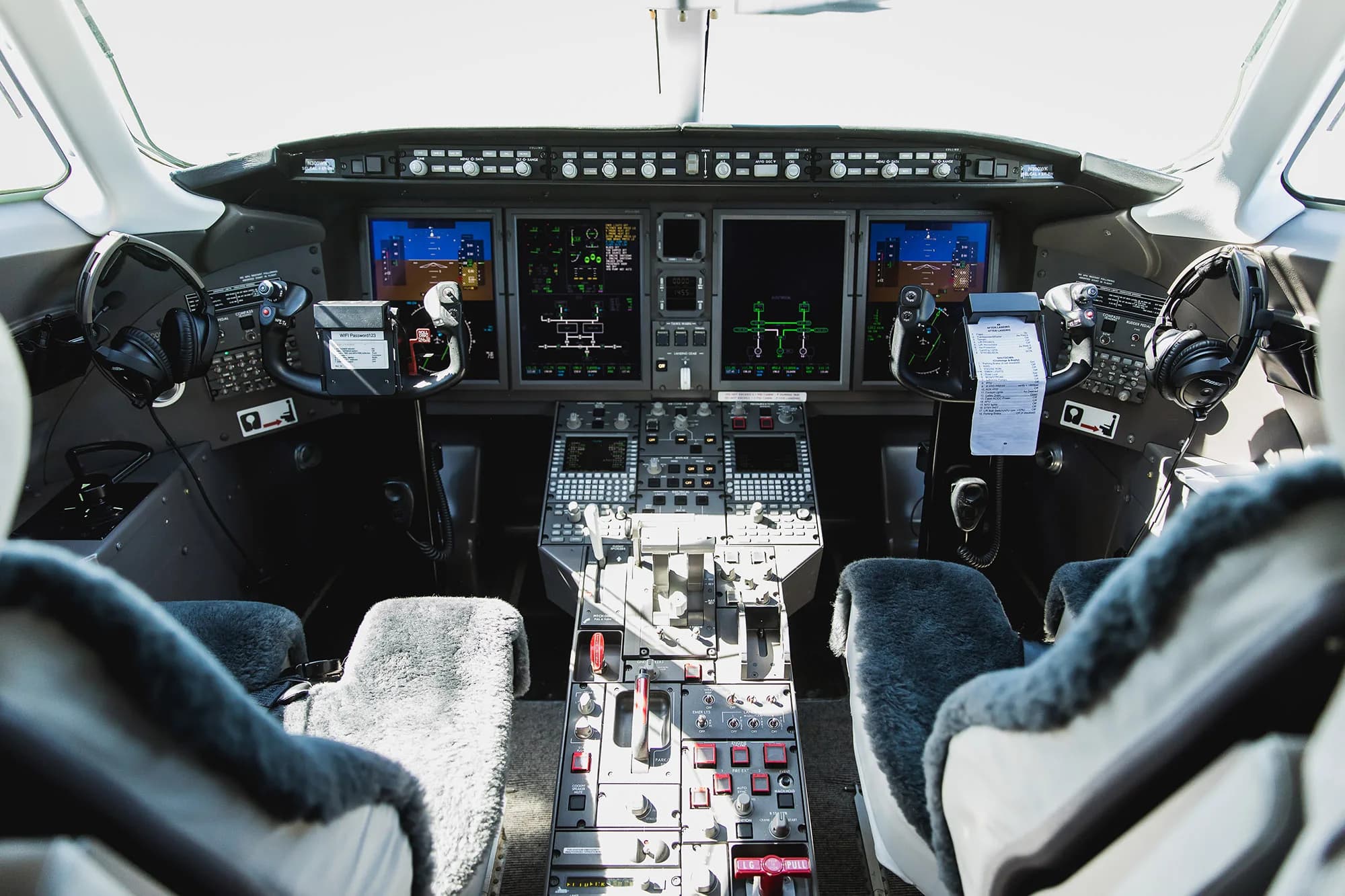 Detailed view of the aircraft's cockpit with instrument panel and controls.