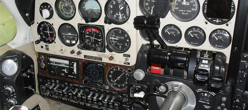 Close-up of the aircraft's instrument panel.