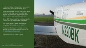Close up of the Piper Lance II aircraft with the registration number N220BK.