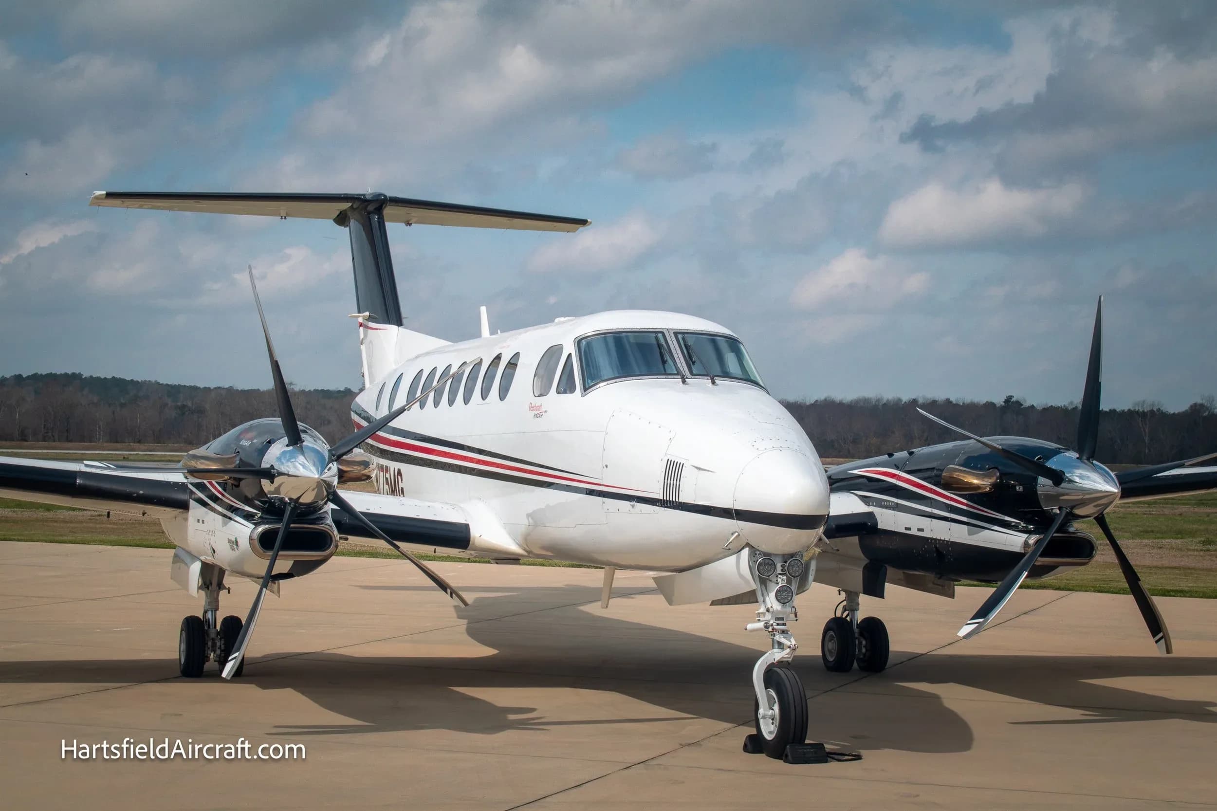 Front view of a King Air 360 on the tarmac.