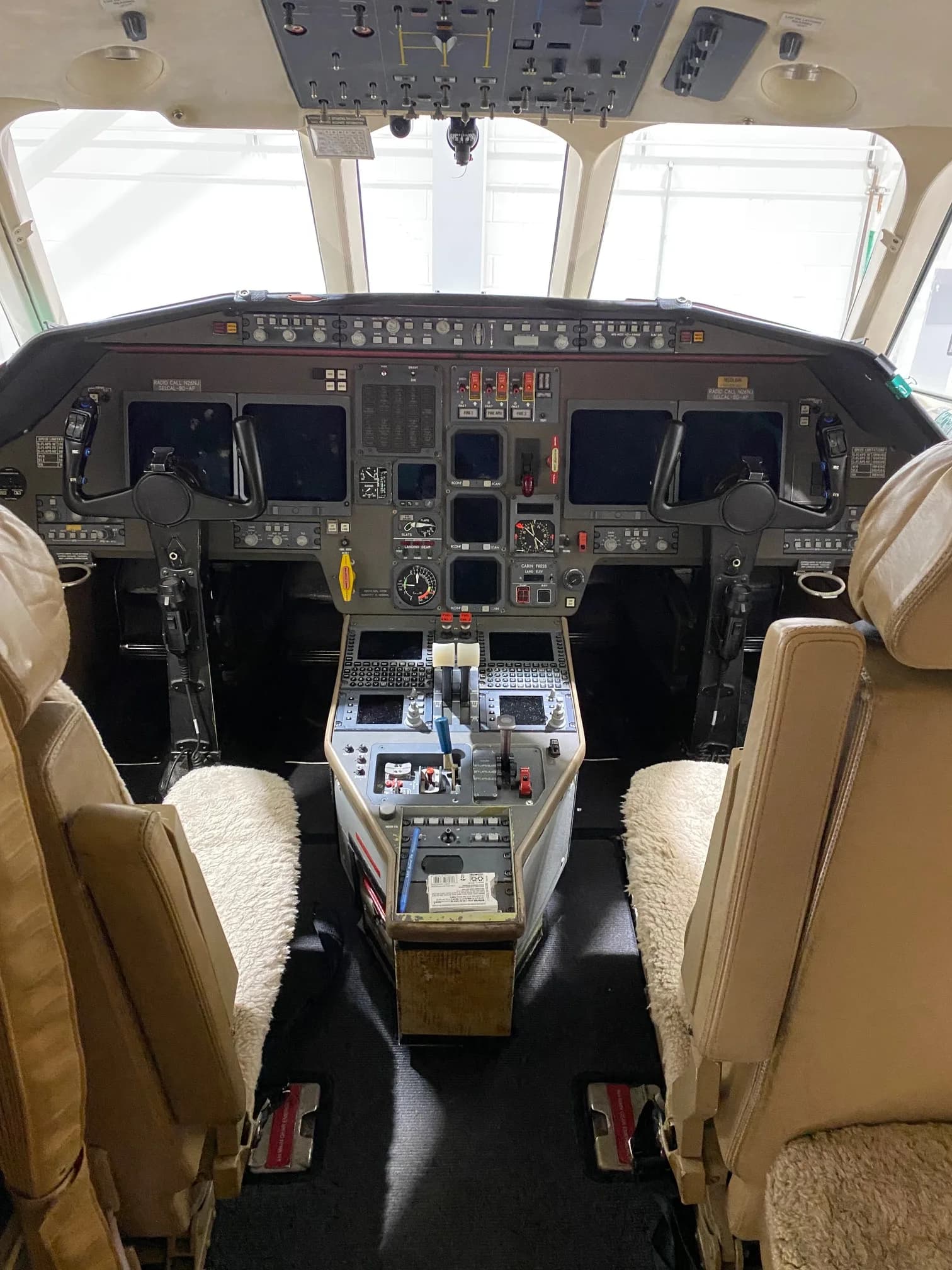 View of the aircraft's cockpit and instrument panel.
