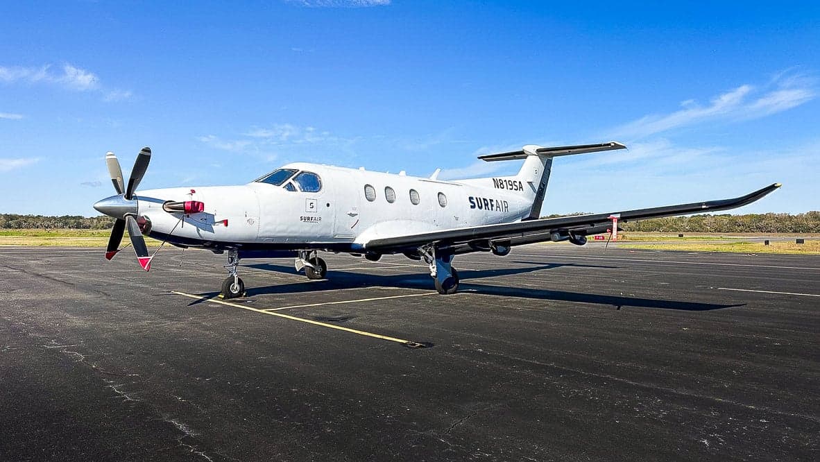Pilatus PC-12 aircraft N819SA on the tarmac.