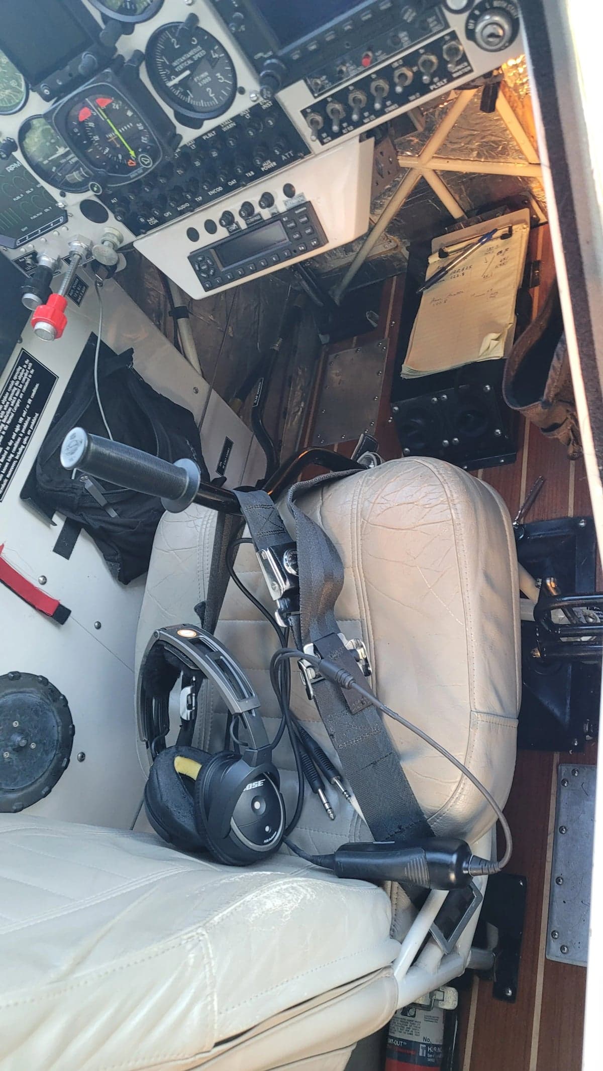 Pilot's seat and cockpit interior of the Aviat Aircraft Husky A-1B aircraft.