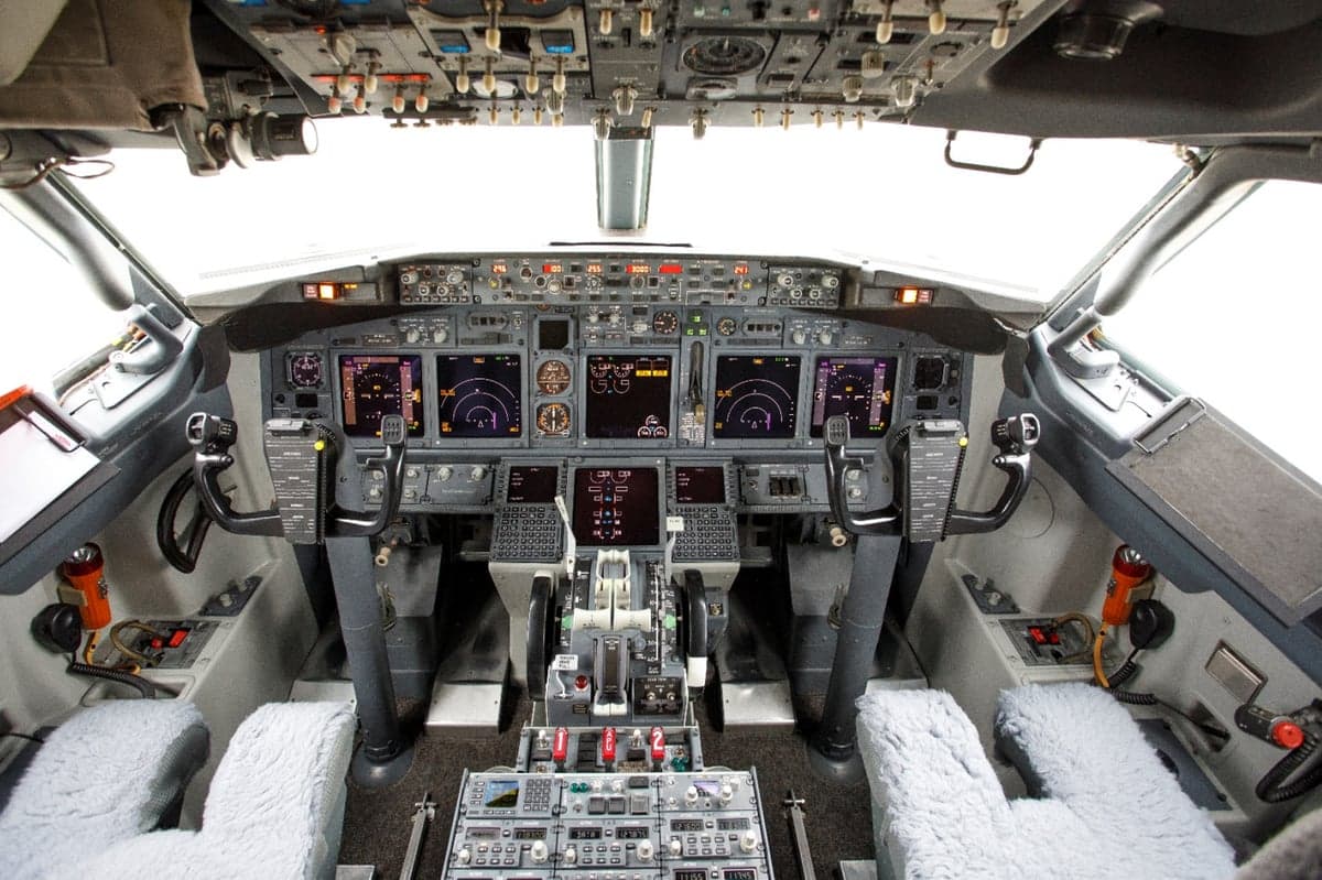 View of the aircraft cockpit instrument panel.
