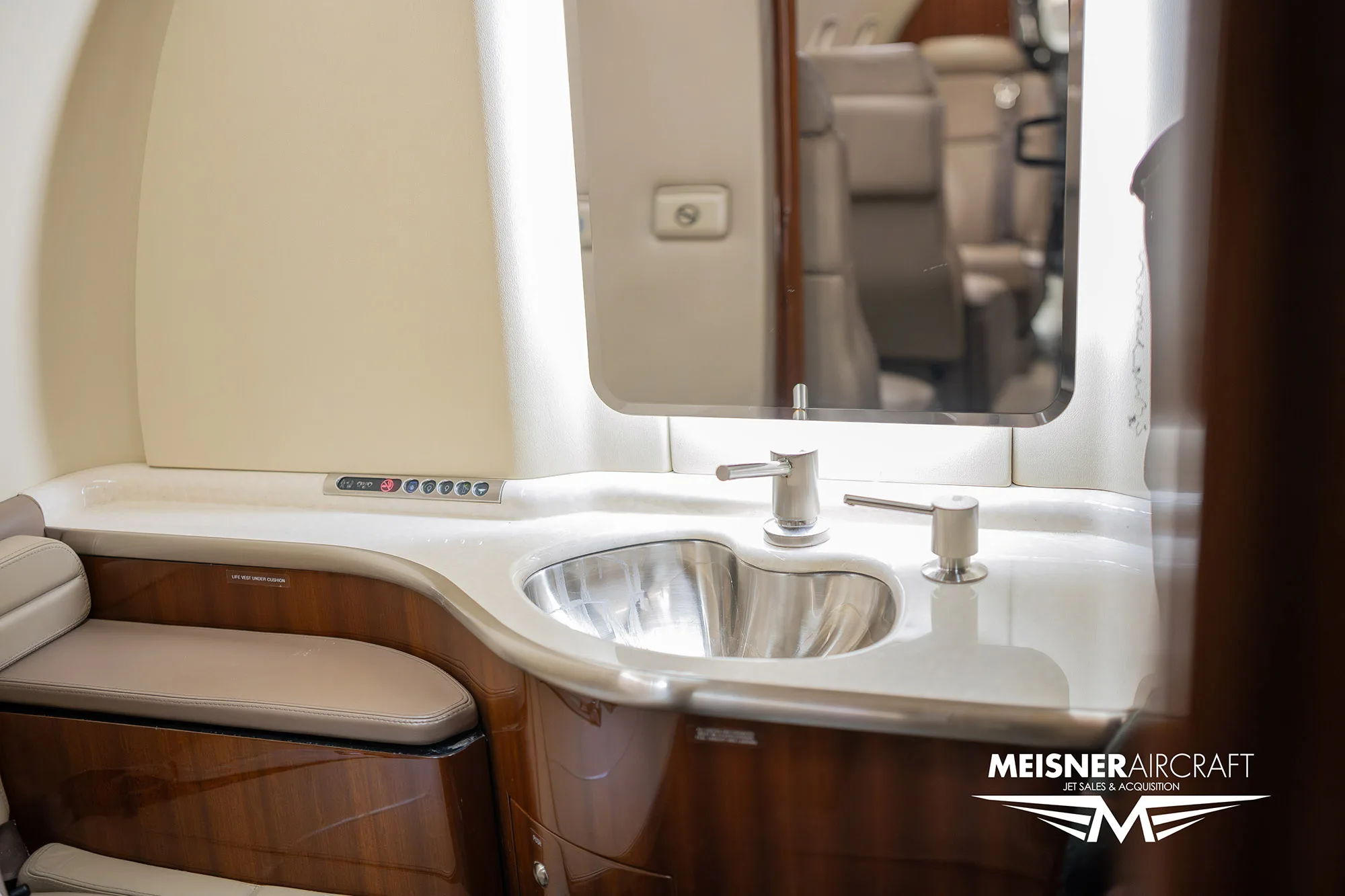 Interior view of the Learjet 45XR lavatory sink.