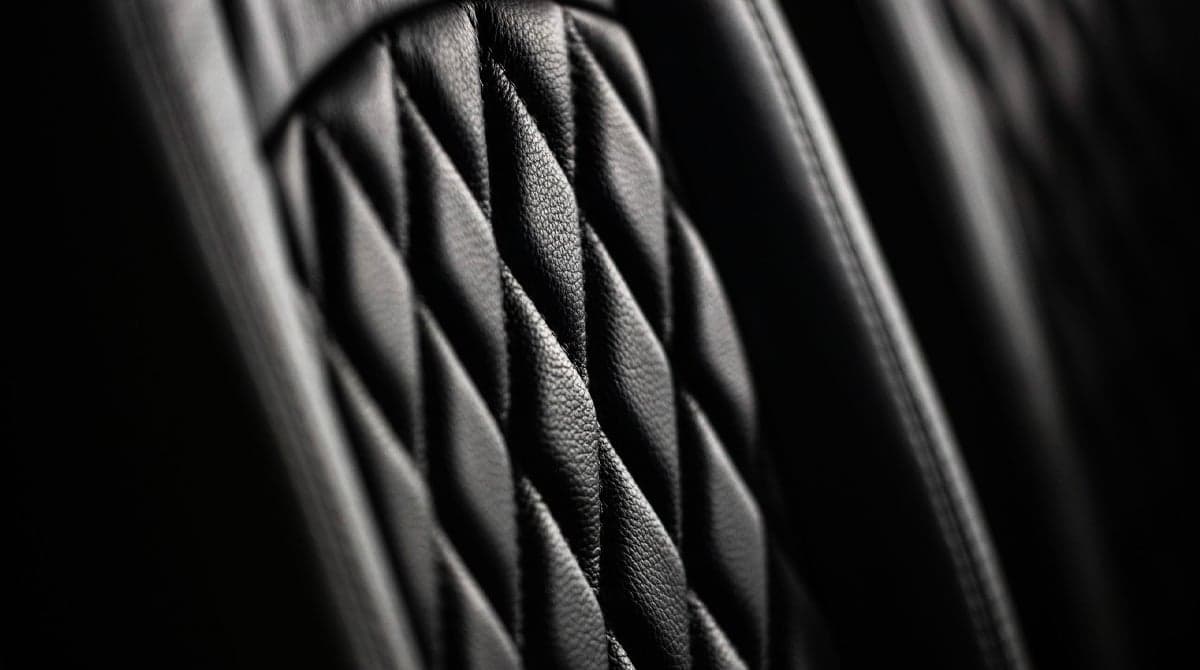 Close up of the diamond stitching on the aircraft's leather seats.