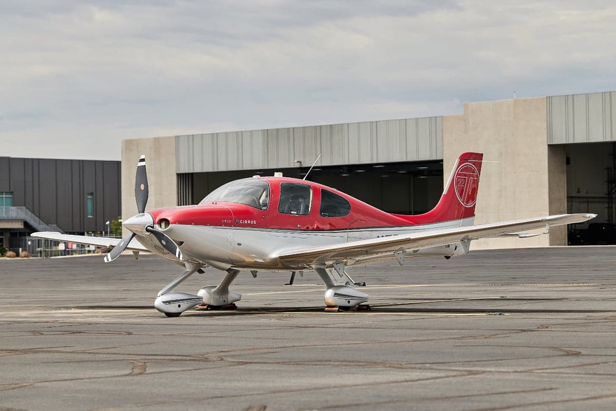 Close-up of the red and white aircraft door frame.