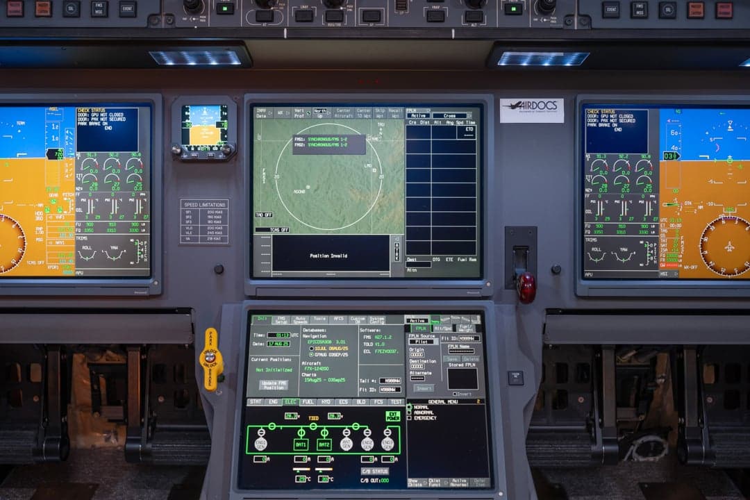 Close up of the aircraft cockpit display screens.
