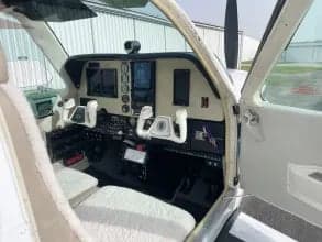View of the cockpit instrument panel and yokes.
