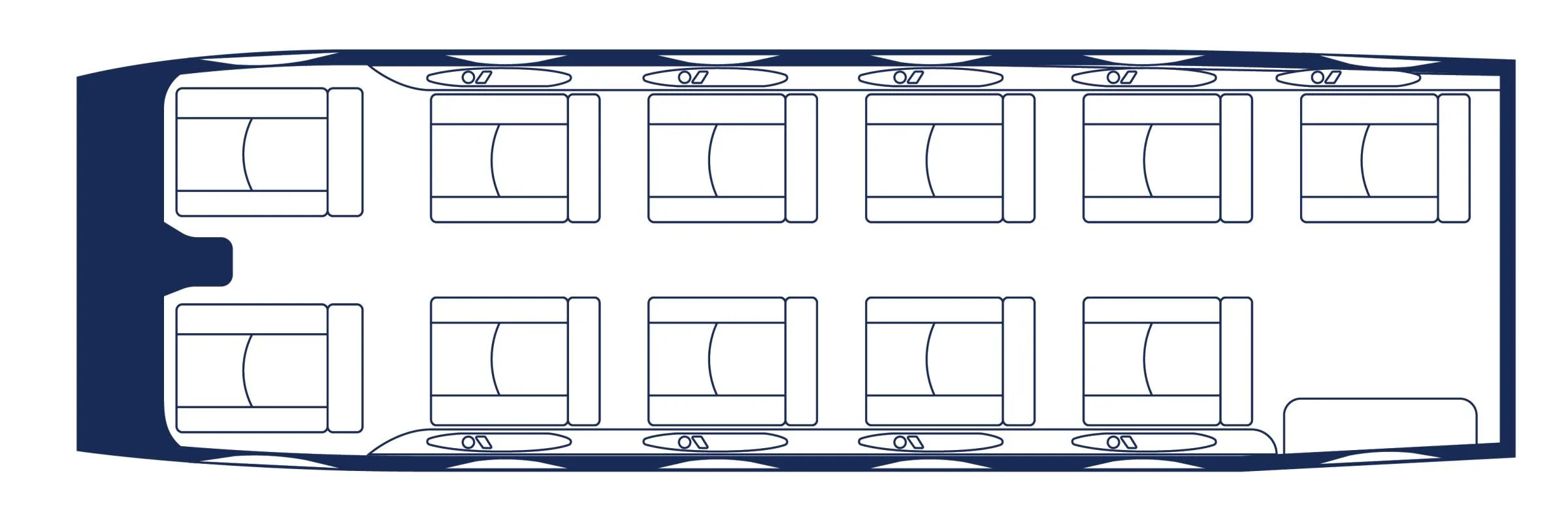 Cabin layout diagram showing seat configuration.