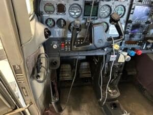 Close-up view of the Cessna 172 Skyhawk cockpit controls and instruments.
