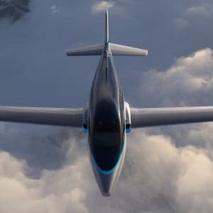 A rendering of an aircraft from a top-down view.