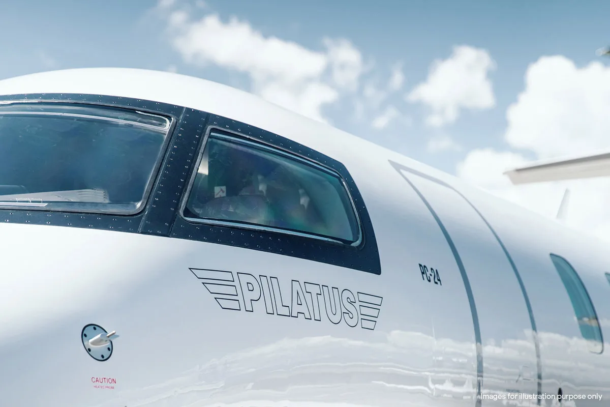 Close up of the cockpit of a Pilatus PC-24.