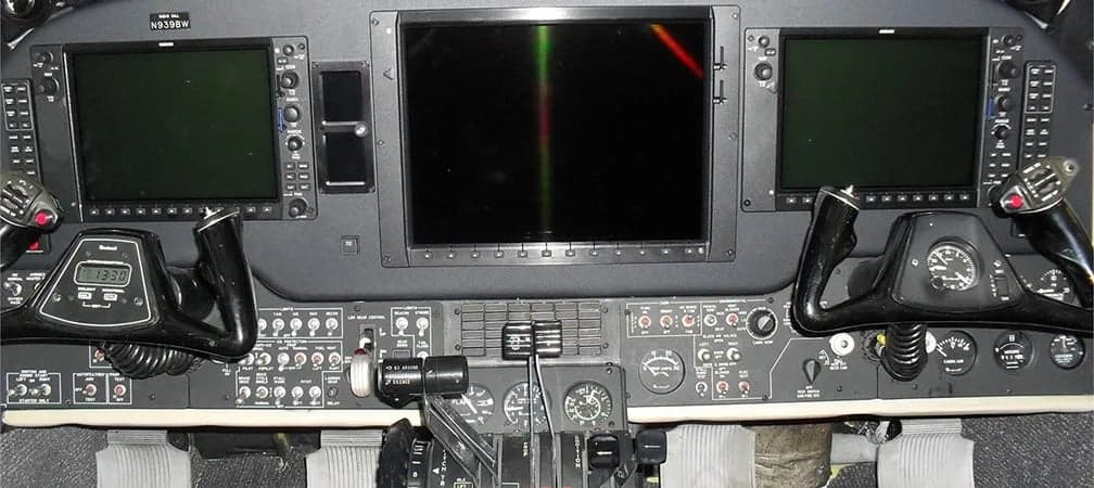 Detailed view of the aircraft cockpit instrument panel.
