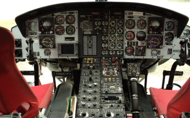 The instrument panel of a Bell 212 helicopter.