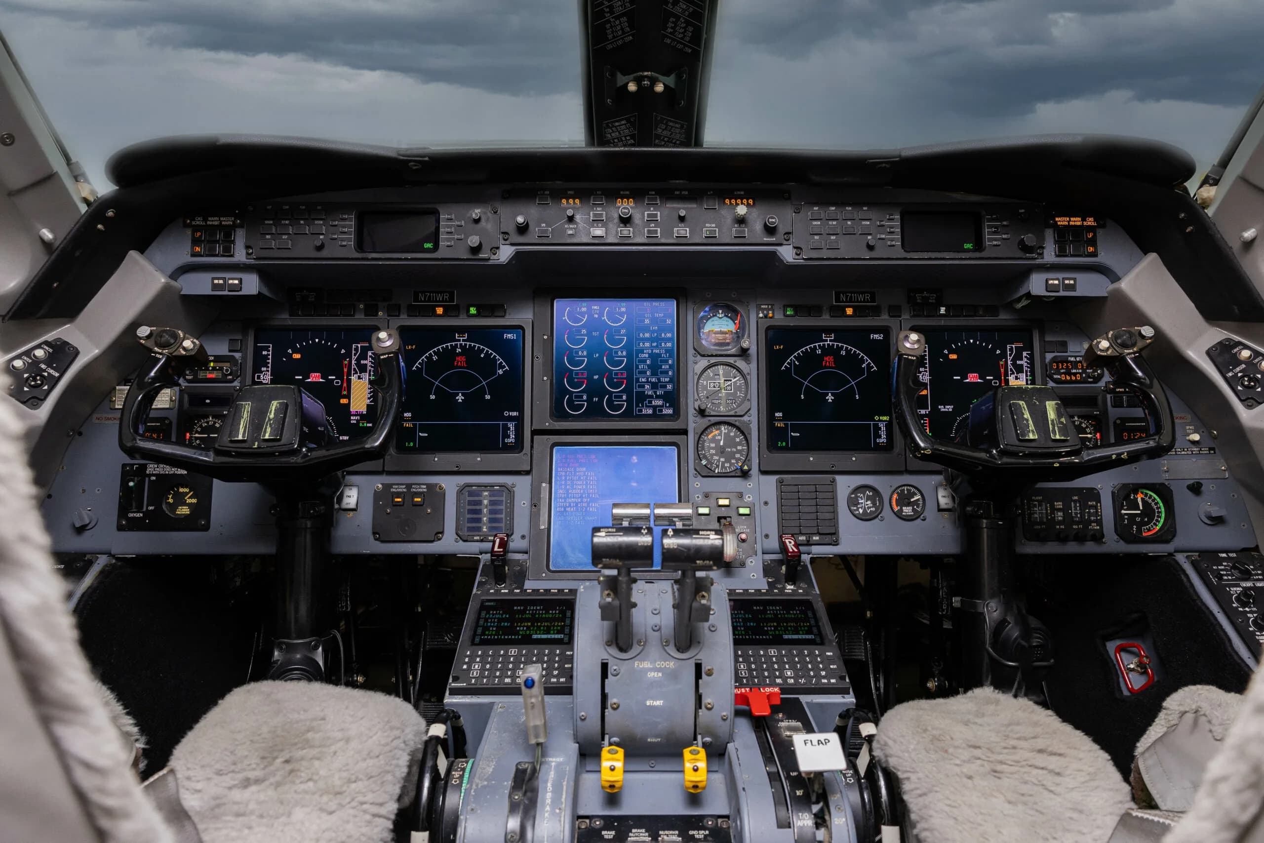 Detailed view of the aircraft's instrument panel and controls.